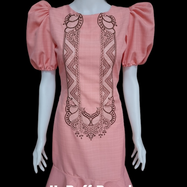 Women's Barong Dress Embroidery Puff Sleeve (4 Colors)