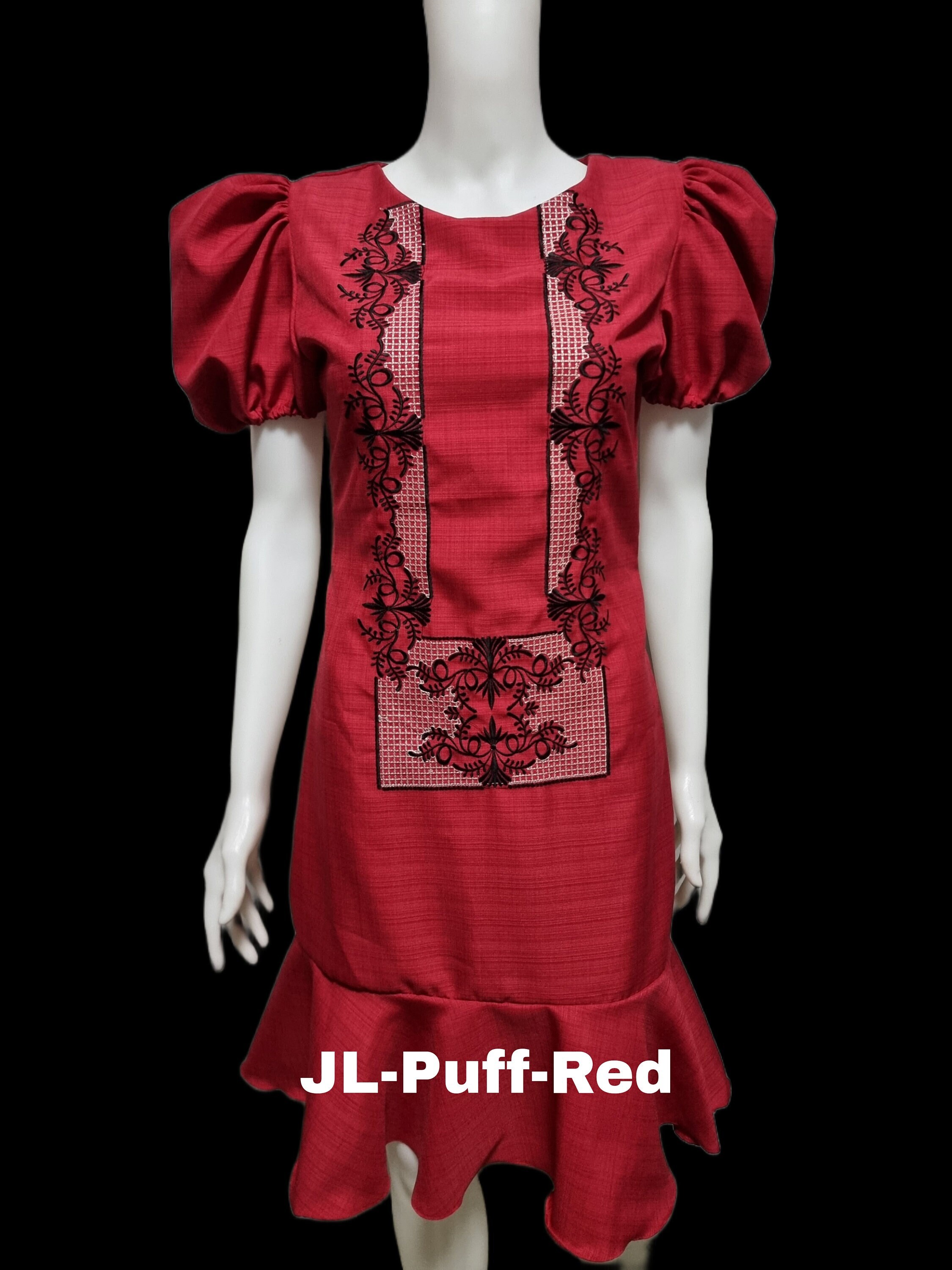 Women's Barong Dress Embroidery Puff Sleeve (5 Colors)