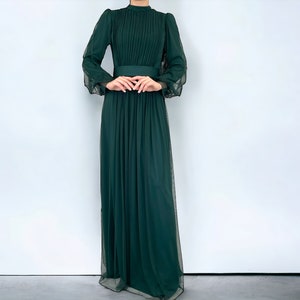 Muslimisches Abendkleid Maxi Langarm - Hijab Abiye Abaya - Tüllkleid mit Gürtel - Modest Fashion Verschiedene - Hijab Dress