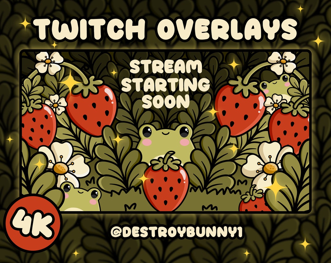4K Animated Strawberry Frog Cottagecore Stream Overlay Pack | Twitch ...