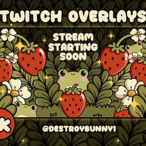 Erdbeerfrosch Cottagecore Twitch Stream Paket: Animierte Overlays (4K)