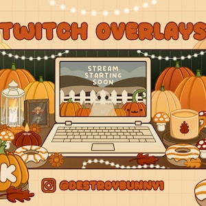 Animated Autumn Twitch Overlay Package | Halloween Pumpkin Ghost Lofi Stream Scenes 4K
