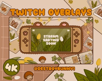Animated Cozy Bear Twitch Overlay Package | Cottagecore Stream Scenes & Panels 4K