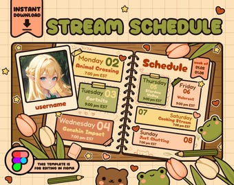 Cottagecore Twitch Stream Ablaufplan | Bearbeitbarer Figma-Planer (Digitaler Download)