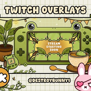 4K Animiertes Süßer Kawaii Frosch Overlay Pack Cottagecore Twitch Aesthetic Bundle. Stream Paket: Animierte Bildschirme/Panels/Overlays