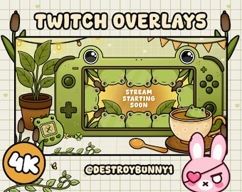 Animated Frog Twitch Overlay Package | Cottagecore Kawaii Stream Scenes (4K Digital Download)
