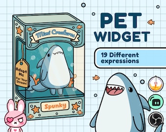 Animated Shark Pet Widget, StreamElements Overlay, 19 Emotions (Digital Download)