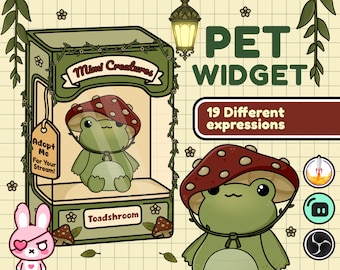Animated Frog Twitch Pet Widget, Goblincore Mushroom Stream Mascot, StreamElements OBS Overlay (Digital Download)