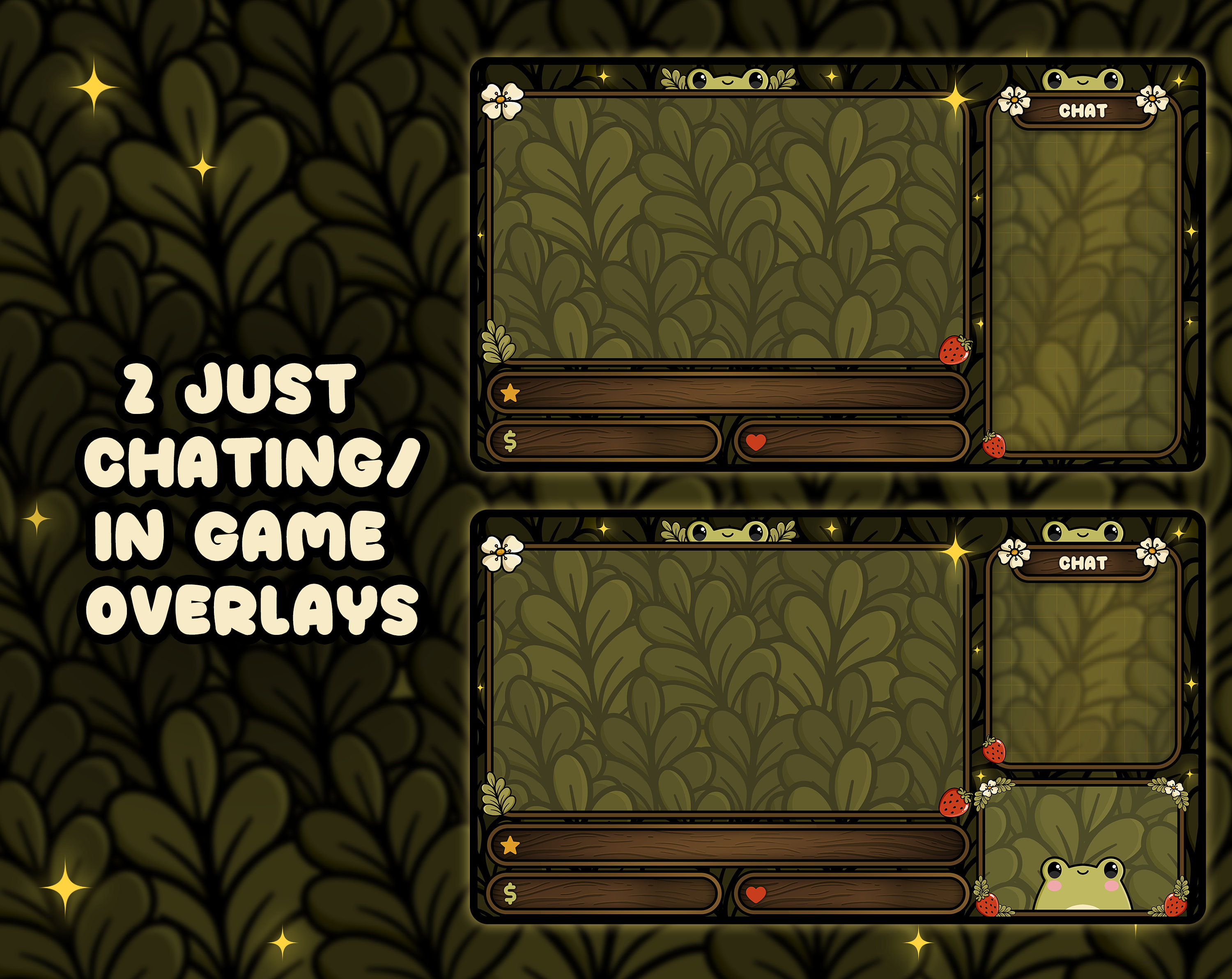 4K Animated Strawberry Frog Cottagecore Stream Overlay Pack | Twitch ...