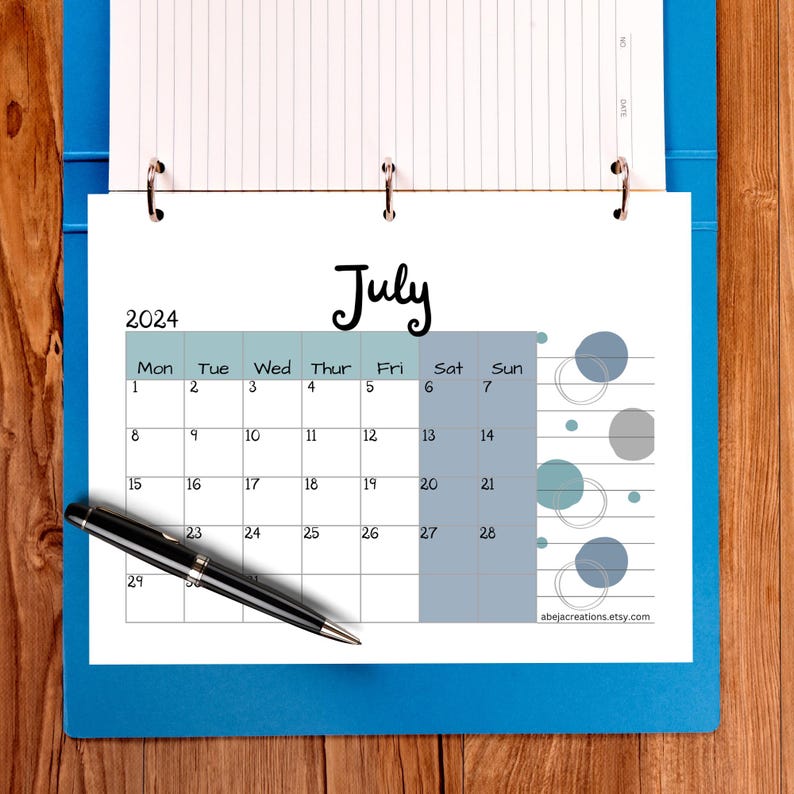 20242025 Student Calendar, Printable Calendar for Binders, Blue Design