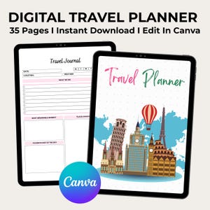 Digital Travel Planner, Digital Travel Journal, GoodNotes Planner, Travel Itinerary, Vacation Diary, Pastel Travel Planner, Ipad Travel