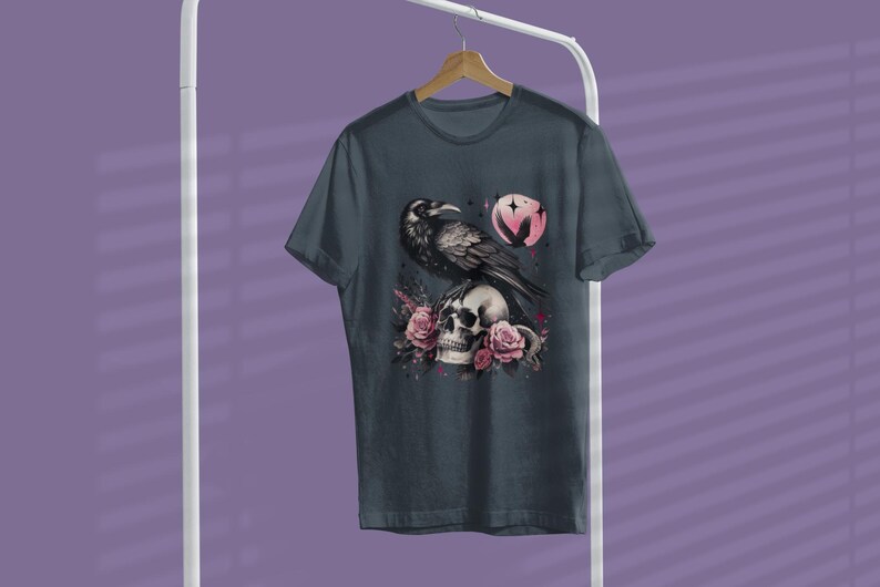 Happy Halloween Skull Boho Rose Floral Wreath Raven T-Shirt