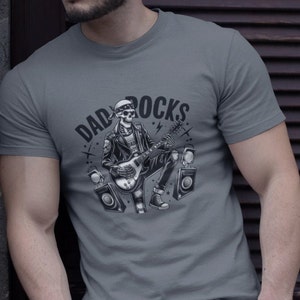 Dad Rocks Shirt | Fun Father&#39;s Day Gift for Musician Dad | Skeletal Rockstar Tee for Cool Dads