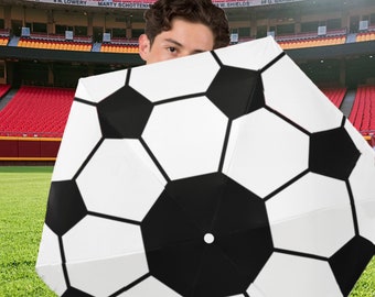 football design umbrella, soccer print fashion accessory, unique football gift, for boyfriend, for fiancé, for husband, for partner