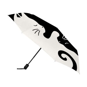 cute cat design umbrella, yin yang cats, elegant fashion accessory, cat lovers, compact fashion umbrella, unique 30th woman birthday present image 5