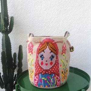 WAYUU,MOCHILA Tasche,Original kolumbianische Traditionelle Traditionelle Handarbeit Gehäkelte Beutel Tasche,Matroschka Motiv, Exklusive Design Schultertasche,Umhängetasche