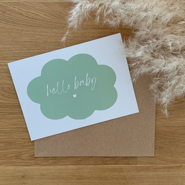 Karte zur Geburt | Babyshower | Baby-Karte Wolke pastellgrün | genderneutral