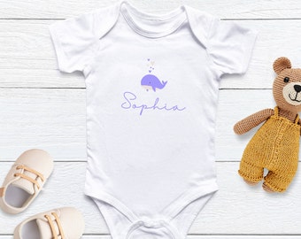 Baby Body mit Name, personalisiert, Wickelbody Wal, Sommerbody, Geburtsgeschenk