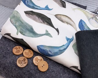 1 m each of walk and jersey gray watercolor whales with cuffs fabric package for walk jacket walk suit