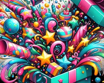 Clipart vibrante para festa de aniversário, 15 designs em PNG (download instantâneo)