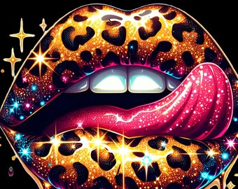Dripping Lips Clipart PNG,leopard design Dripping Lips, Sexy Lips, Diva Lips, Animal Print Dripping Lips, Instant Download