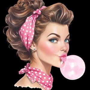 Retro Girl Blowing a Bubblegum Clipart (5) PNG, Girl Blowing  Blowing a Bubblegum, Instant Download
