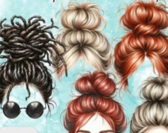 15 Mom Messy Bun Hair Style Bundle PNG, Messy Bun Hair Style Bundle PNG,15 Mom Messy Bun digital download