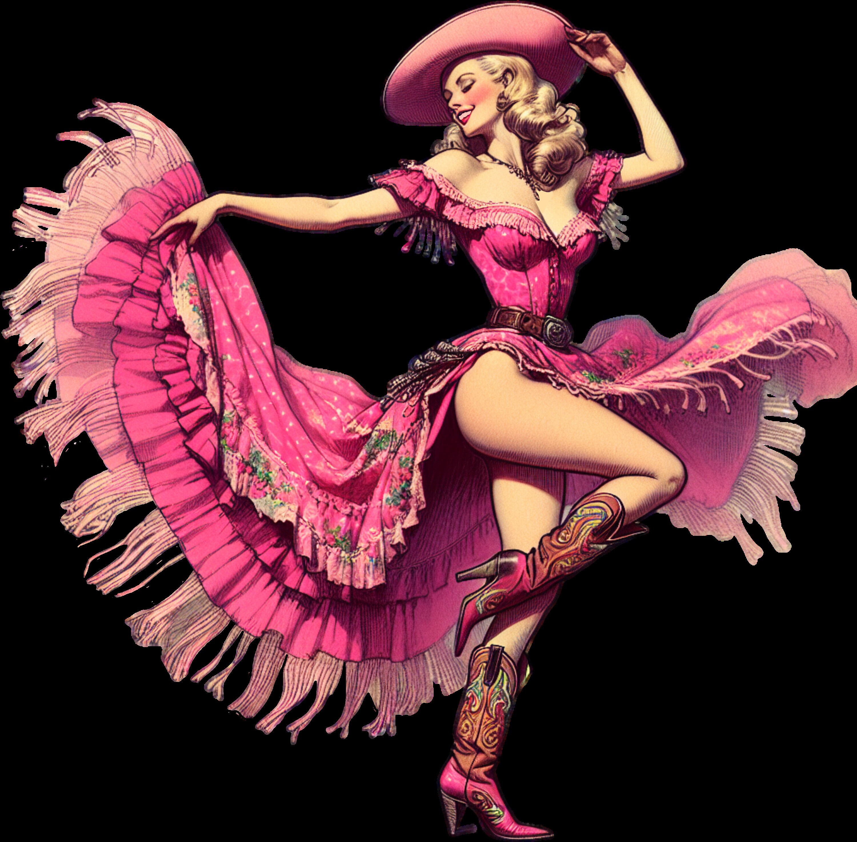 Vintage Pin Up Cowgirls Pink Cowgirl ,3 PNG,Pin Up Cow , Pink Cowgirl, Dancing Cowgirl,Commercial Use Allowed,Instant  Download