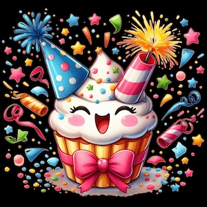 Happy Birthday Clipart - Birthday (5)PNG, Fireorks CupCake, Kids Party, Birthday Celebrations,Gifts,Happy Birthday PNG,Instant Download