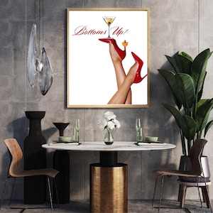 High Heels Print with Martini and Cheese Crackers,Martini and Cheese Crackers Print,Bottoms Up Wall art, Stylish Oil Canvas Gift, Cocktail