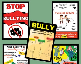 Carteles para el aula contra el acoso escolar, estrategias de prevención del acoso (descarga digital)