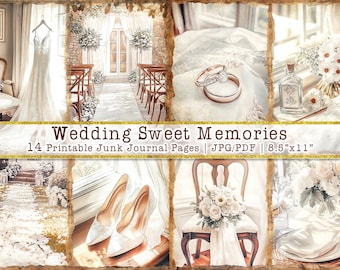 Wedding Sweet Memories | Printable Wedding Junk Journal Pages | Vintage Romantic Bridal Ephemera (Digital Download)