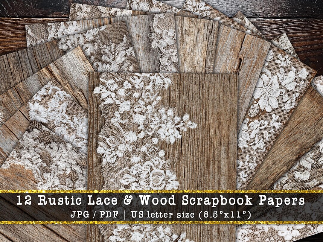 Rustic Background Scrapbook Rustic Lace & Wood Scrapbook Paper | Vintage Backgrounds (digital ...