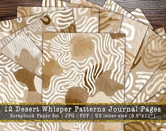 Desert Whisper Patterns Journal Pages | Boho Earth Tone Scrapbook Background, Neutral Abstract Art, Junk Journal Paper (Digital Download)