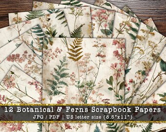 Botanical and Fern Digital Paper Pack | Vintage Greenery Scrapbook Backgrounds (Digital Download)