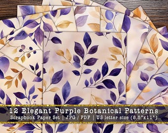 Elegant Purple Botanical Digital Paper | Vintage Lavender Floral Scrapbook Backgrounds (Digital Download)