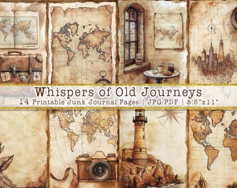 Vintage Reise Junk Journal Seiten | Antike Landkarten Ephemera (Digitaler Download)