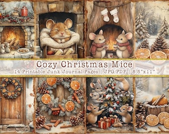 Christmas Mice Junk Journal Pages | Vintage Holiday Printable (Digital Download)