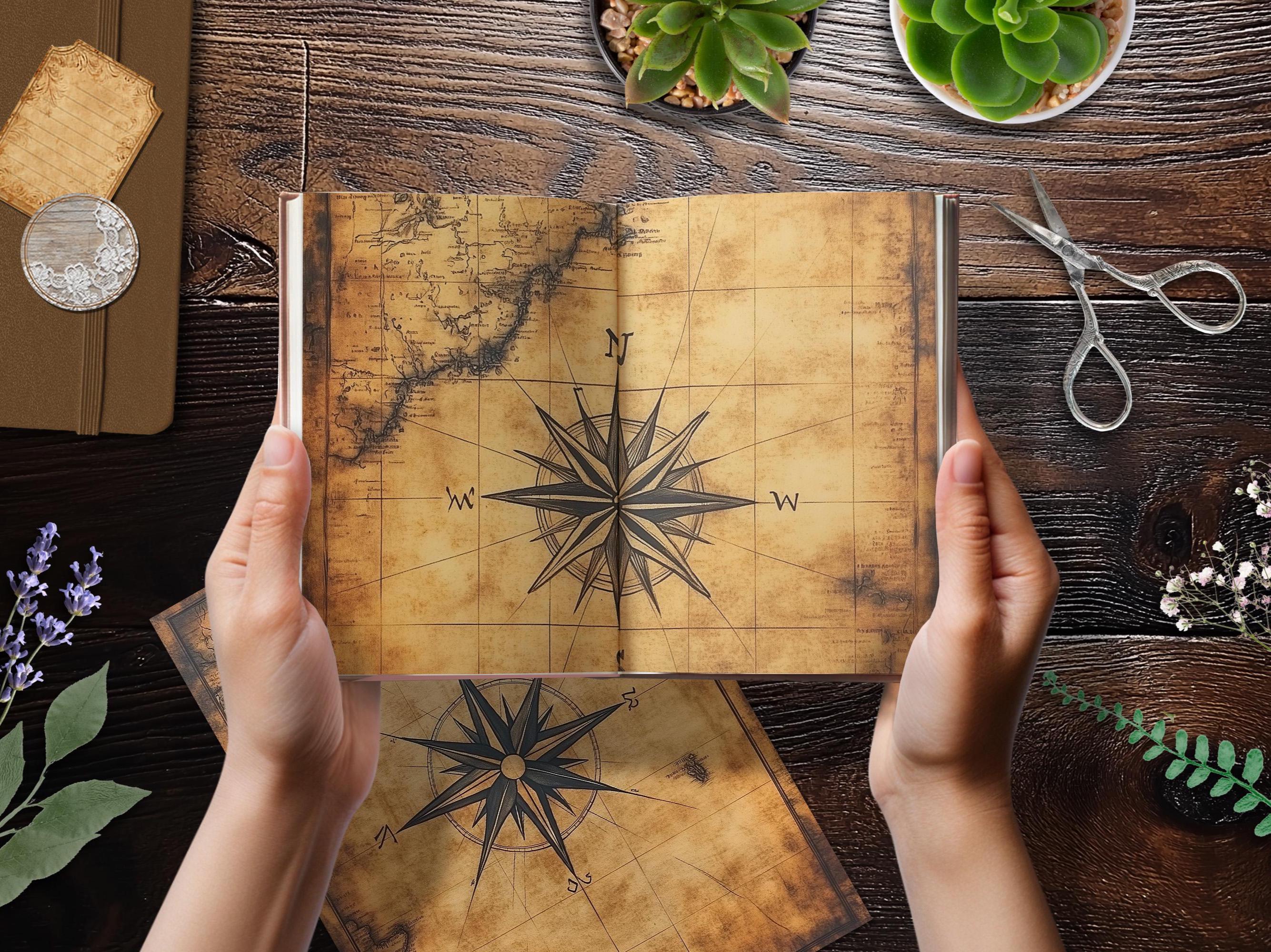 Antique Map Scrapbook Paper | Vintage Compass Journal Pages (digital ...