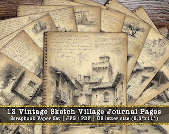 Vintage Italian Village Sketch Pages | Rustic Architecture Journal Paper (Digital Download)