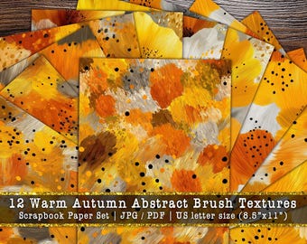 Warm Autumn Abstract Brush Textures | Terracotta Orange Scrapbook Background, Fall Neutral Junk Journal Pages (Digital Download)