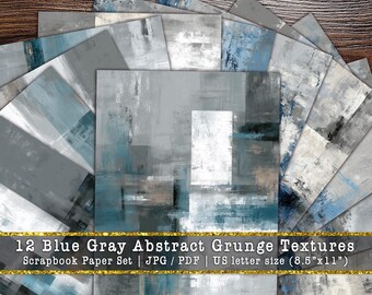 Blue Gray Abstract Grunge Textures | Industrial Concrete Scrapbook Backgrounds (Digital Download)