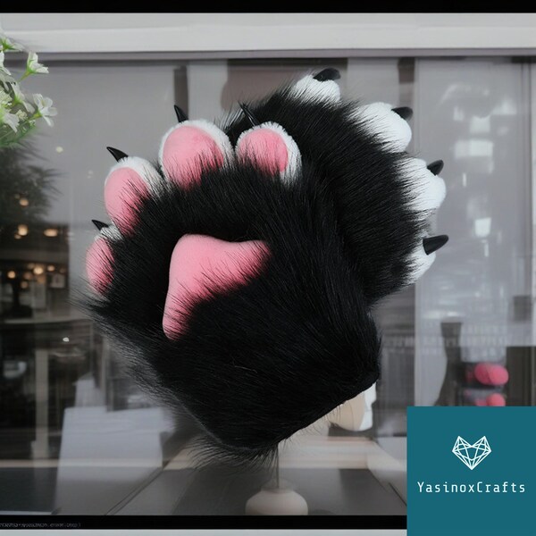 Pink and Black Animal Paws, Pink Black Cat Claws, Pink Talons, Halloween Gift, Anime Cosplay, Cosplay Ear and Tail, Ears, Paws, Animal Paws