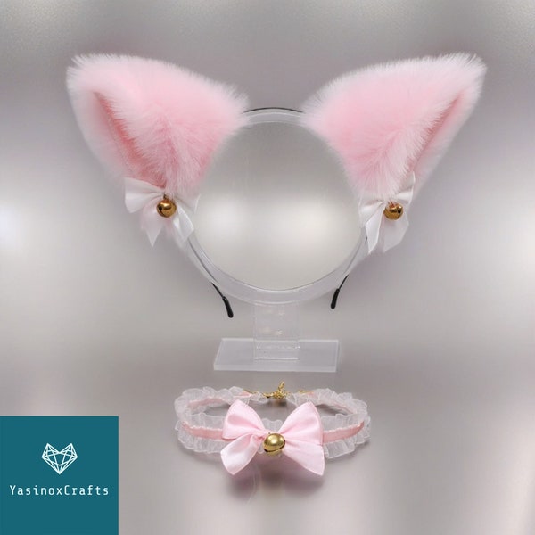 Fursuit Cosplay Cat, Fox Ears Cosplay Headband with Bells Headwear Hairband for Party Costume Halloween Hairhoop Pink White Black, Gift