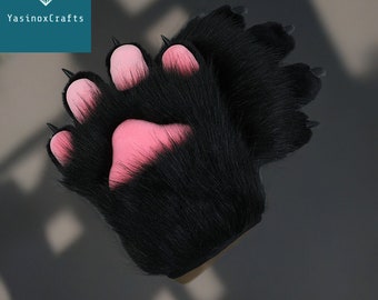 Black Furry Pink Meat Pad Cat Paw,, Furry Gloves, Cosplay Gloves, Cat paws, Puppy Paws, Fox, Wolf,  Tiger Paws, Pet Play, Furry Cosplay Gift