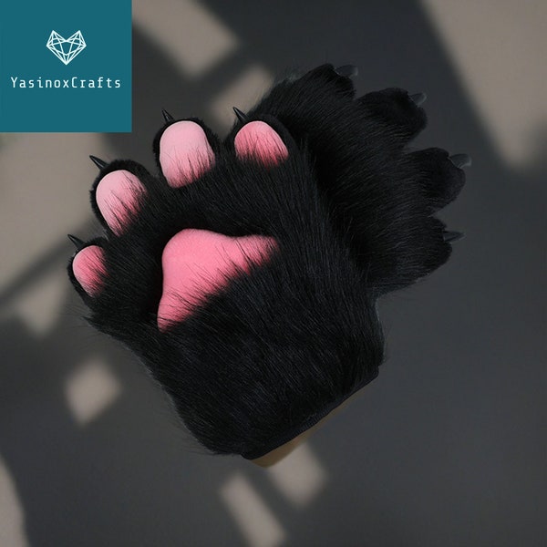 Black Furry Pink Meat Pad Cat Paw,, Furry Gloves, Cosplay Gloves, Cat paws, Puppy Paws, Fox, Wolf,  Tiger Paws, Pet Play, Furry Cosplay Gift