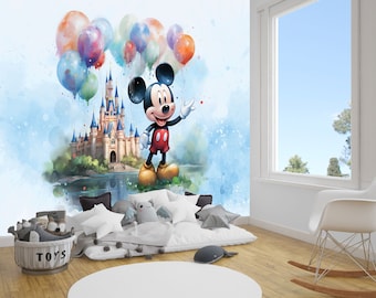 Mickey Mouse Wallpaper - Nursery - Removable Wallpaper - Wall Art - Kids Decor