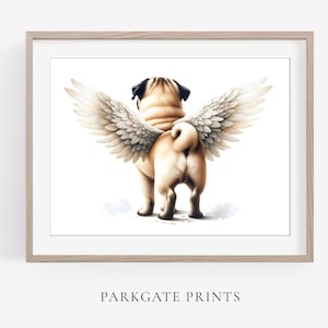 Impression d'art ailes d'ange carlin, chien avec des ailes d'ange, art commémoratif carlin, mémorial chien, art chien, aquarelle, perte d'animal de compagnie, impression carlin, hommage carlin