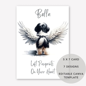 Carte chien Shih Tzu, chien avec des ailes d'ange, carte commémorative Shih Tzu, carte de sympathie pour chien, perte de chien, carte chien pont arc-en-ciel, carte chien imprimable