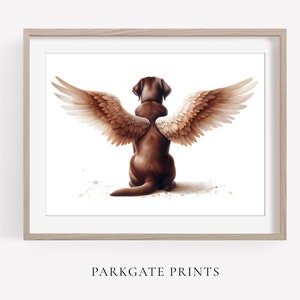 Chocolate Labrador  Print, Labrador Angel Wings Memorial Print, Dog Memorial, Dog Art, Watercolour, Dog Print, Dog Tribute, Rainbow Bridge